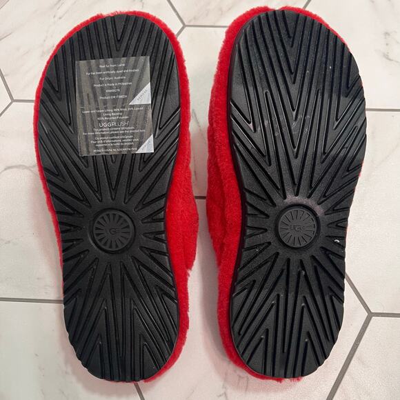 Ugg Red Fluff You Slip On Plush Slippers Size 8 Mens - Picture 7 of 7